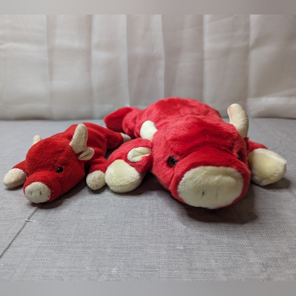1995 1998 TY Beanie Buddies Babies Snort Red Bull Plush Toy 9" 15" Lot Of 2 - Picture 2 of 13